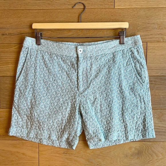 SMR Days Eyelet Flat Front Beach Shorts Light Blue White Large Spring Casual - Picture 1 of 5